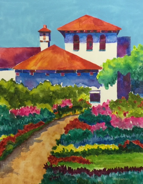 Gardens at Hearst Castle — Watercolor by Janette Dickerson